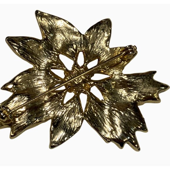 Red Enamel Crystal Flower Brooch Gold Tone vintage - Picture 5 of 7